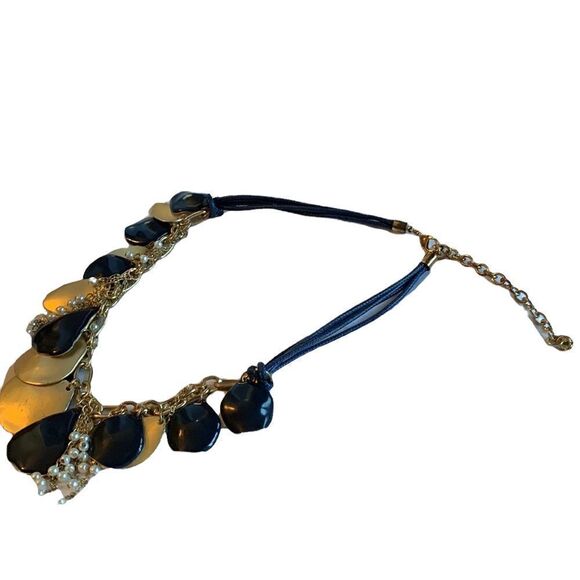 Bella Jack Gold and Navy Enamel Choker Statement Necklace with Pearls - Picture 5 of 8